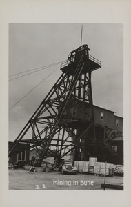 Postcard of mine buildings in Butte, Montana.