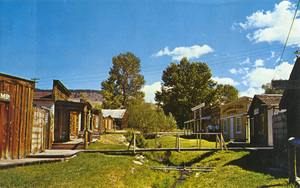 Postcard of historic buildings in Virginia City, Montana. | Quaint old store fronts to delight the eye, in a picturesque setting. Historic Virginia City, Montana.