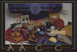 Postcard of objects from the Asian American Comparative Collection at the University of Idaho. |  The Asian American Comparative Collection is a unique resource containing artifacts, slides, and documentary materials essential for understanding Asian American archaeological sties, economic contributions, and cultural history. It is located in the Laboratory of Anthropology at the University of Idaho, Moscow, 83844-1111. Please visit our Web site, &lt;http:www.uidaho.edu/LS/AACC/&gt;. This post card was produced through the generous contributions of Rob Davis and the Lennard Chin Family.