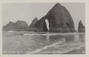 Postcard of a coastal rock formation near Tillamook, Oregon.