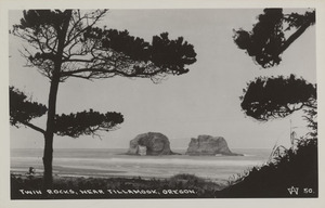 Postcard of a coastal rock formation near Tillamook, Oregon.