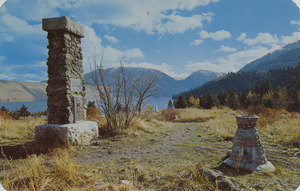 Postcard of the burial place of Old Chief Joseph. | On Lake Wallowa. The old Indian chief was reburied here in the 1920's from a hidden grave in lower Wallowa Valley. The white marker is of the early pioneer F.D. McCulley, staunch friend of the chief.