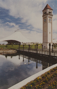 Postcard of a park in Spokane, Washington. | Souvenir of Spokane Riverfront Park Rededication, Spokane, Washington, May 1978, by President Jimmy Carter.