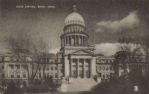 Exterior view of the Idaho State Capitol building in Boise, Idaho. On front: State capitol, Boise, Idaho.