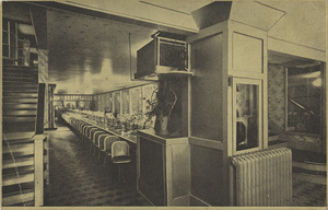 Interior view of the Mechanafe restaurant in Boise, Idaho.  | The new Mechanafe. 100% waterless restaurant. It's electrical. It's beautiful. It's fascinating. It's mechanical. It's sanitary. It's novelty. It's progress. It's the show place of Idaho.