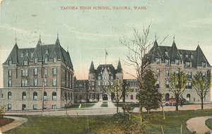 Postcard is of a Tacoma, Washington High School, now named Stadium High School.