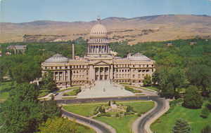 Exterior view of the Idaho State Capitol building in Boise, Idaho.  | State Capitol, Boise, Idaho. This impressive building is in the downtown section of the city, within easy view of all visitors.
