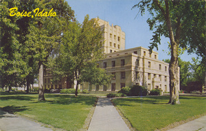 Postcard is a photograph of the Ada County Courthouse in Boise, Idaho.  | Ada County Courthouse, Boise, Idaho. Ada County is the most populous county in the State of Idaho. The trading center of southwest Idaho it is rich in dairying and agriculture.