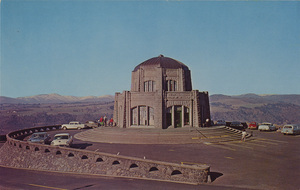 Postcard of the Crown Point Vista House on the Historic Columbia River Highway near Portland, Oregon. | Vista House, Crown Point. Overlooking the beautiful Columbia River Gorge. This State owned building, giving the public the opportunity to take in the beauty of the area.
