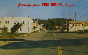 Postcard of Port Orford, Oregon.  | Port Orford, Oregon Coast. Port Orford is an important lumber and fishing center in southwestern Oregon.