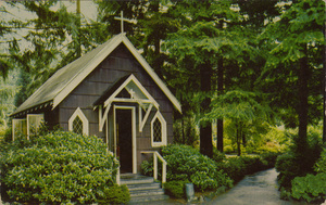 Postcard of the Saint Anne's Chapel in Portland, Oregon. | Saint Anne's Chapel contains reproductions of the famous paintings of the Madonna by world-renowned artists. Sanctuary of Our Sorrowful Mother, Portland, Oregon.