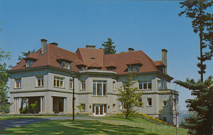 Postcard of the Pittock Mansion in Portland, Oregon. | Pittock Mansion, Portland, Oregon. This beautiful mansion was built in 1909 by one of Portland's most prominent citizens. Situated in the west hills with a panoramic view of the city, it is one of Portland's most interesting sights. Now a part of the City's park system, it has been fully restored to its former elegance. Completely modern with such innovations as a central vacuum cleaner system - elevators - thermosats in individual rooms and indirect lighting made it a marvel in its day.