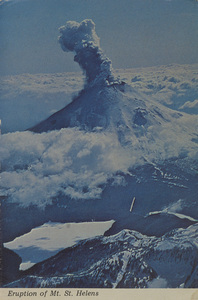 Postcard of Mount St. Helens erupting. | Mt. St. Helens in southwest Washington, about 50 miles from Portland, Oregon and 40 miles from Vancouver, Washington, erupted on March 27, 1980, after being silent for 123 years. This aerial photo was taken on March 30, 1980.