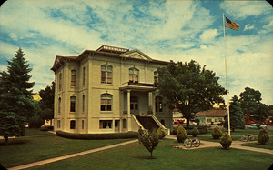 Postcard is of the Columbia County Courthouse in Dayton, Washington. | Columbia County Courthouse, at Dayton, Washington, was finished on July 7, 1887, at a cost of $38, 069. This is the oldest courthouse in continuous use in the state of Washington. Dayton was an important stopover in pioneer days for pack trains from Walla Walla to the Idaho Gold fields, in the sixties.