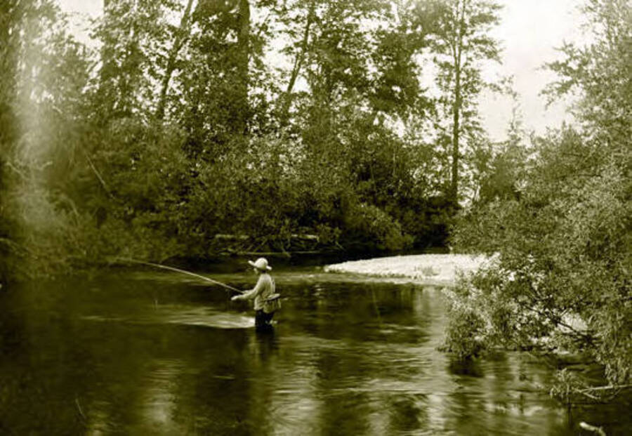Fishing at Two Mouth Creek in Idaho. Donated by Viv Beardmore through Priest Lake Museum.