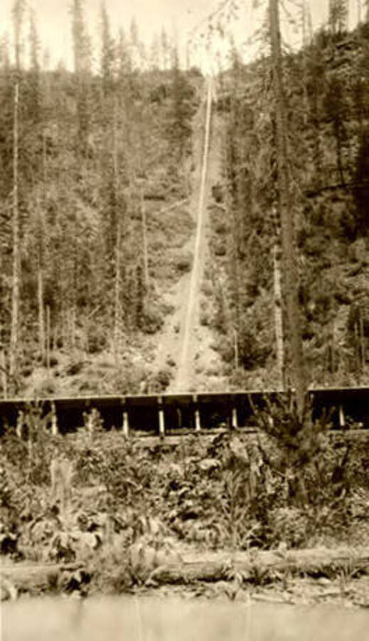 View of a log flume. Donated by Marjorie Paul Roberts via Priest Lake Museum