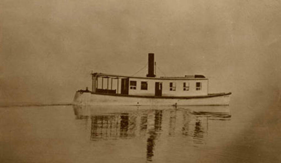 Side view of the W. W. Slee steamboat at Priest Lake, Idaho. Donated by Harriet (Klein) Allen via Priest Lake Museum.