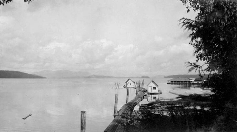 View of the Government dock in Coolin, Idaho. Donated by Lee White through Priest Lake Museum.