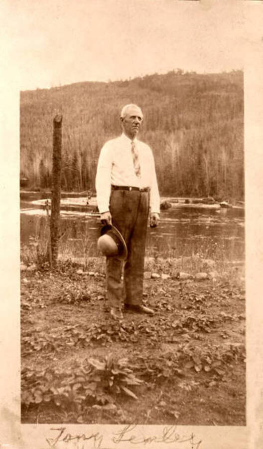 Tony Lemley at his homestead at Outlet Bay in Priest Lake, Idaho. Donated by Harriet (Klein) Allen via Priest Lake Museum.