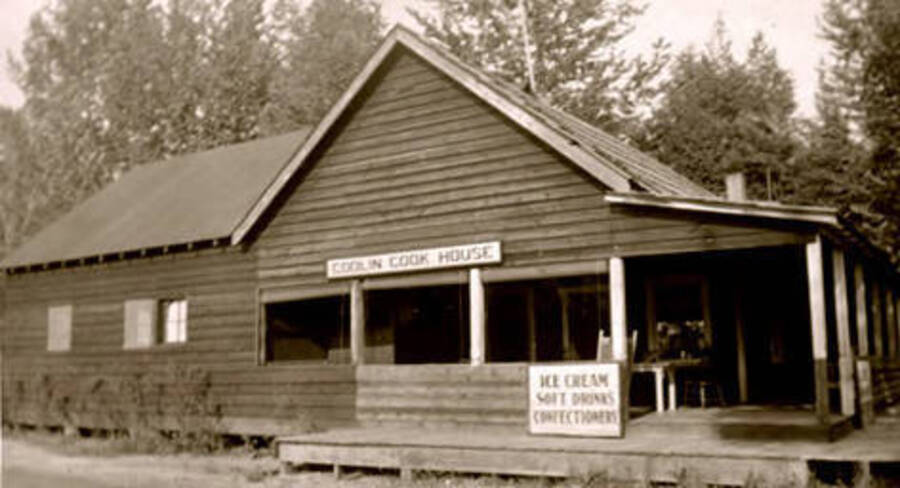 Coolin Cook House which sat across from the Idaho Hotel. It was torn down in 1950. Coolin, Idaho. Donated by June Paul Paley through Priest Lake Museum.