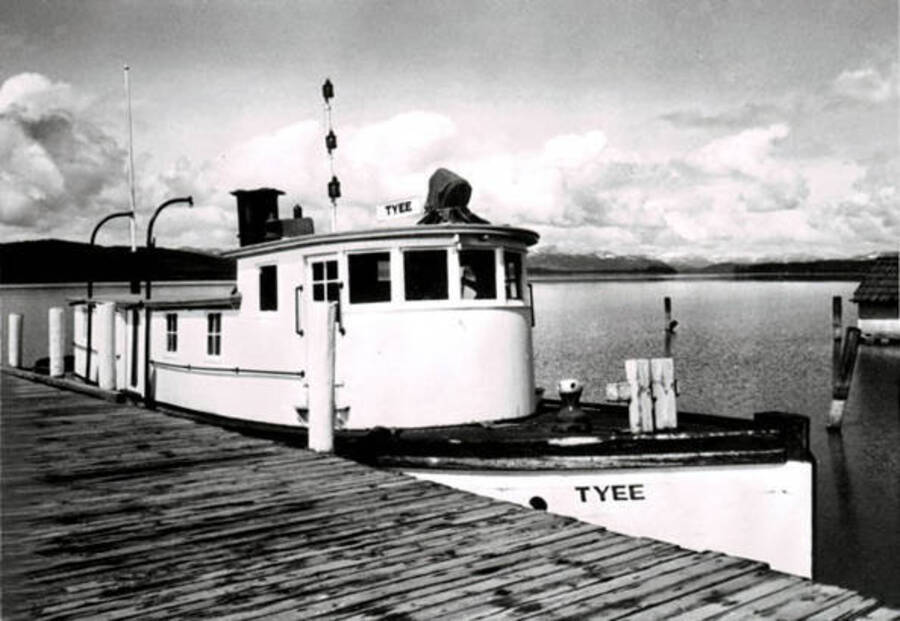 Tyee II tied at the dock. Donated by Russ Bishop through Priest Lake Museum.