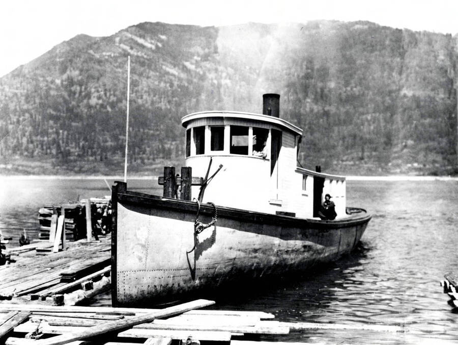 The steamboat Tyee II tied up at a dock. Donated by Russ Bishop through Priest Lake Museum.