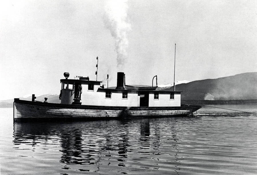 Side view of the steamboat Tyee on Priest Lake, Idaho. Donated by Russ Bishop through Priest Lake Museum.