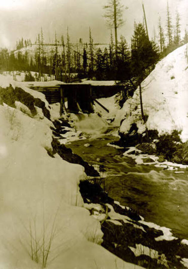 View of the spill dam at Torelle Falls on Priest River, Idaho. Donated by Viv Beardmore through Priest Lake Museum. Date: 1912