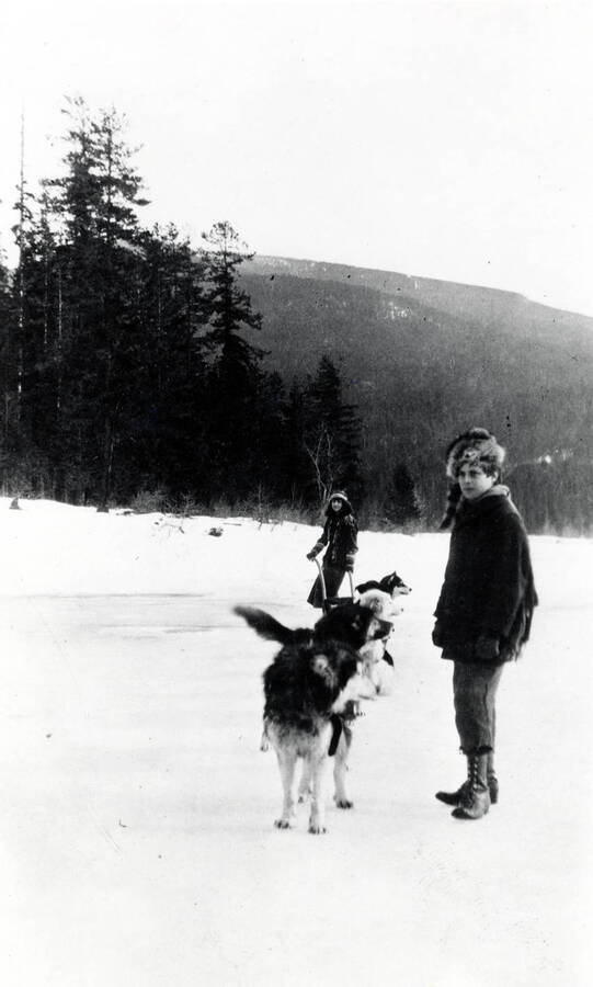 Nell Shipman and son, Barry, with a dog sled.