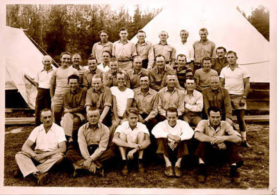 Group of German internees (POWs?). Donated by Red Gasterneau through Priest Lake Museum.
