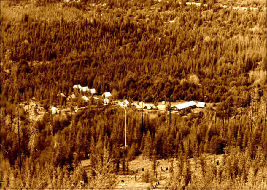 Aerial view of CCC camp. Donated by Red Gasterneau through Priest Lake Museum.