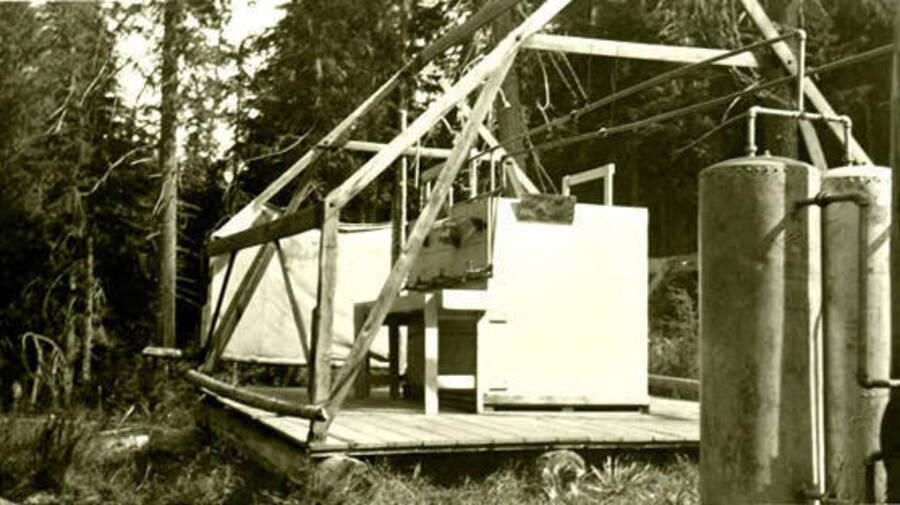 Constructing washroom. Donated by Red Gasterneau through Priest Lake Museum.