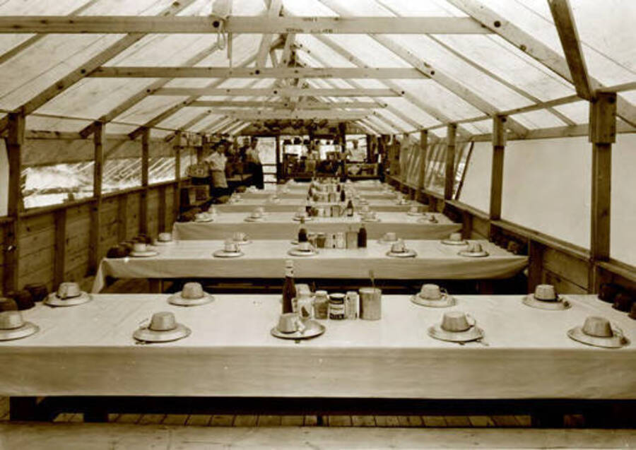 The dining hall of the Blister Rust Control (BRC). Donated by Red Gasterneau through Priest Lake Museum.