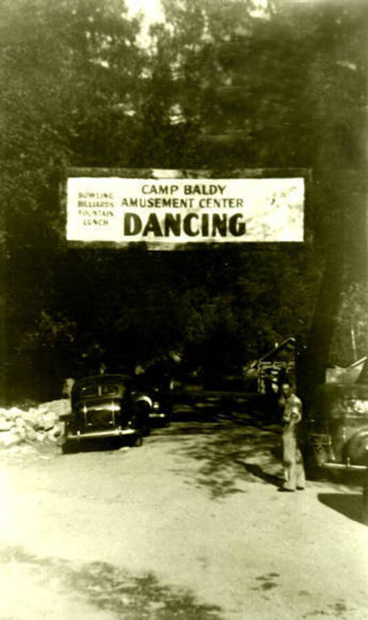 Camp Baldy Amusement Center sign adversiting dancing. Donated by Red Gasterneau through Priest Lake Museum.