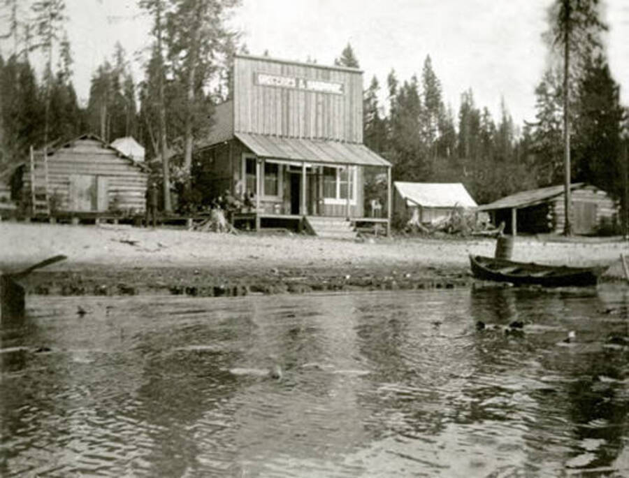 Warren and Burch store on the beach in Coolin, Idaho. Donated by William Warren through Priest Lake Museum.