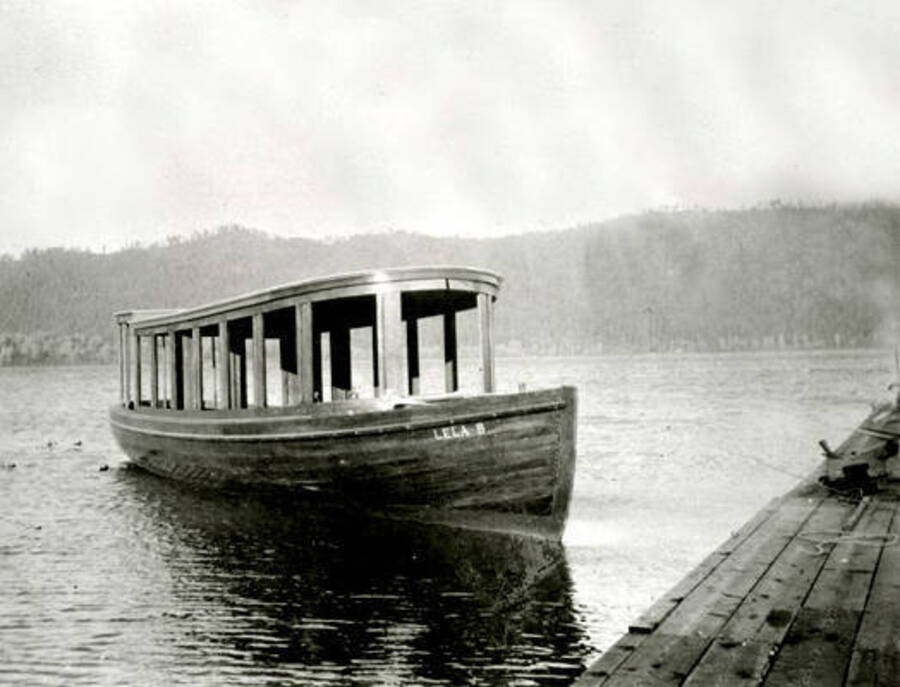 The Lela B. Scheider in the water. Donated by William Warren through Priest Lake Museum.