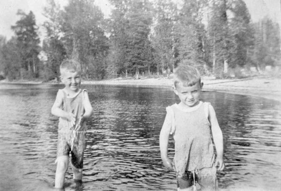 George and Bill Warren playing in the water. Donated by William Warren through Priest Lake Museum.