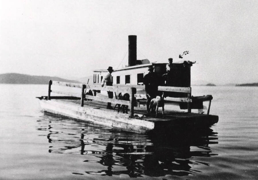 Steamboat W. W. Slee alongside a barge. Donated by Harriet (Klein) Allen through Priest Lake Museum.