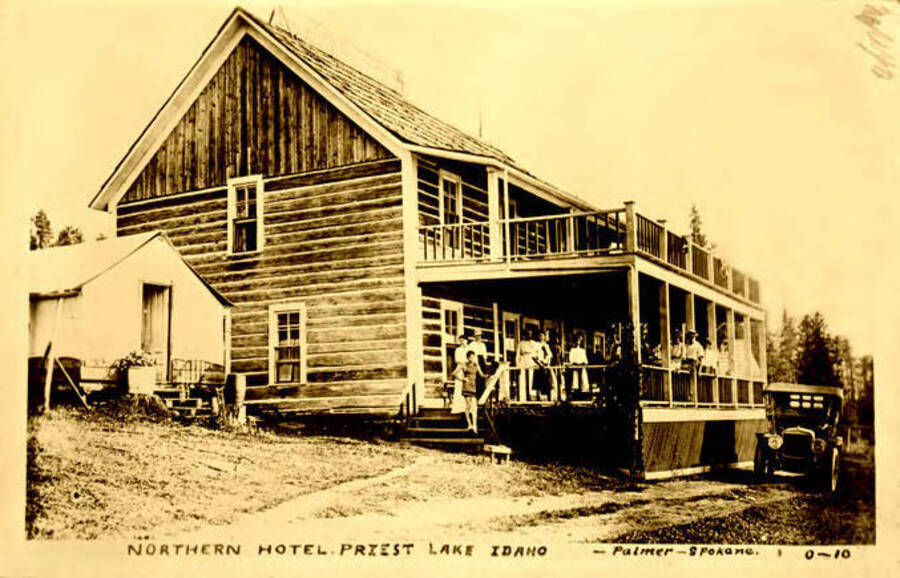 Postcard of the Northern Hotel in Coolin, Idaho. Donated by Harriet (Klein) Allen via Priest Lake Museum.