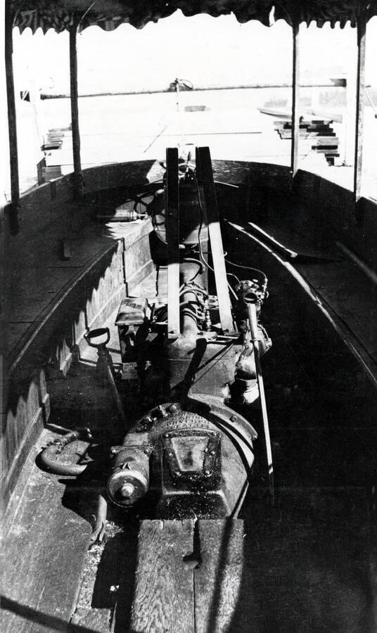 Close-up of Fordson tractor engine on board the launch Firefly.