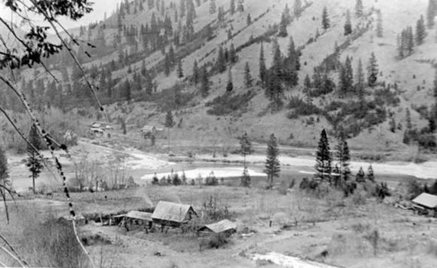 View of Huot's camp home at Lost Creek, Idaho. Donated by Dewey Huot through Priest Lake Museum.