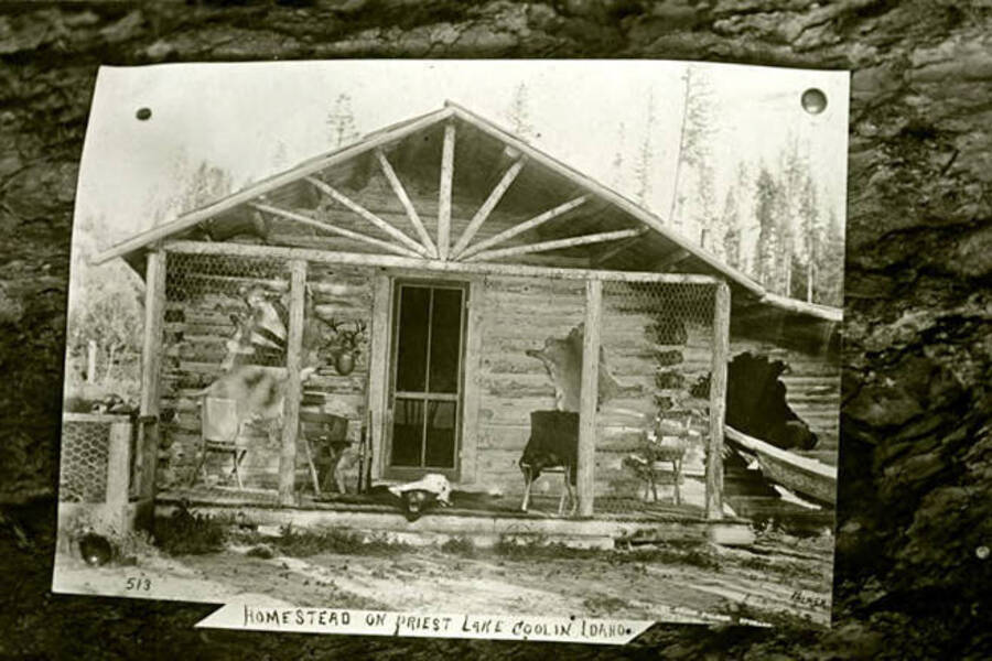 Postcard of the Warren homestead on Priest Lake, Coolin, Idaho. Donated by William Warren through Priest Lake Museum.