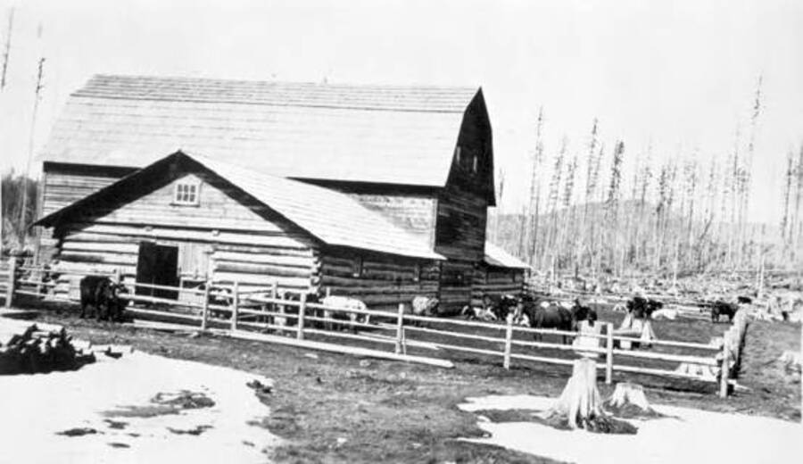 Exterior view of the Quartz Creek Ranch barn. Donated by Dewey Huot through Priest Lake Museum.