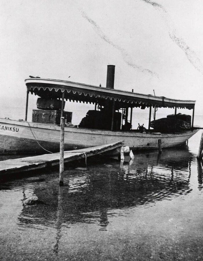 Steamboat Kaniksu sitting at a dock. Donated by Harriet (Klein) Allen through Priest Lake Museum.