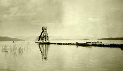 View of the waterslide at Paul Jones Beach in Coolin, Idaho. Donated by Marjorie Paul Roberts via Priest Lake Museum.