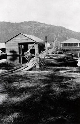 View of Coolin Marina and dock at Coolin, Idaho. Donated by Harriet (Klein) Allen through Priest Lake Museum.