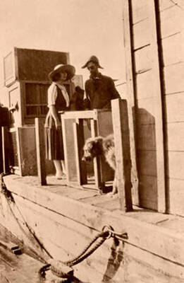 Nell Shipman on barge with animals. Donated by Viv Beardmore through Priest Lake Museum.