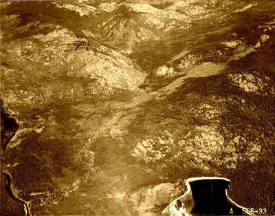 Aerial view of Upper Little Priest Lake and Thorofare River, Idaho. Donated by Red Gasterneau through Priest Lake Museum.