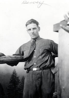 Portrait of Dewey Huot at Whitetail Butte lookout.