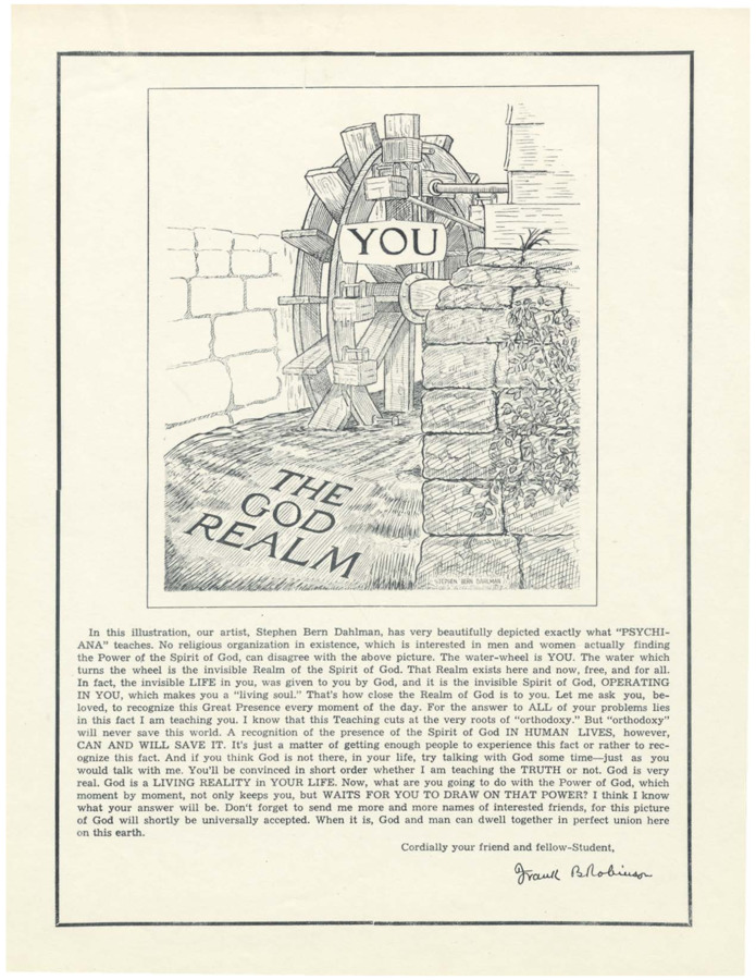 A flyer featuring an illustration of a water-wheel.